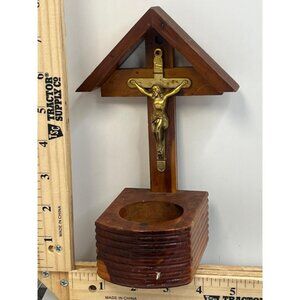 Vintage Wooden Crucifix with Brass Jesus Figure Religious Decor Cape May NJ